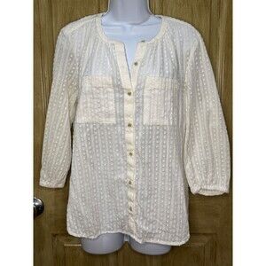 Akemi + Kin Anthropologie Women's White Sheer Button Blouse Size S
